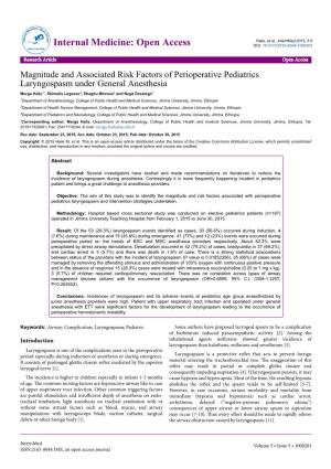 Magnitude and Associated Risk Factors of Perioperative Pediatrics