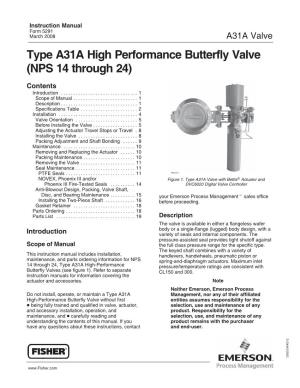 Type A31A High Performance Butterfly Valve (NPS 14 Through 24)