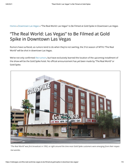 To Be Filmed at Gold Spike in Downtown Las Vegas