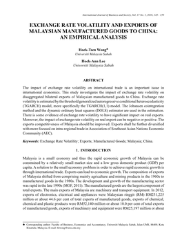 Exchange Rate Volatility and Exports of Malaysian Manufactured Goods to China: an Empirical Analysis