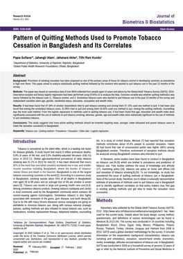 Pattern of Quitting Methods Used to Promote Tobacco Cessation in Bangladesh and Its Correlates