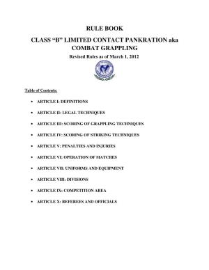 “B” LIMITED CONTACT PANKRATION Aka COMBAT GRAPPLING Revised Rules As of March 1, 2012