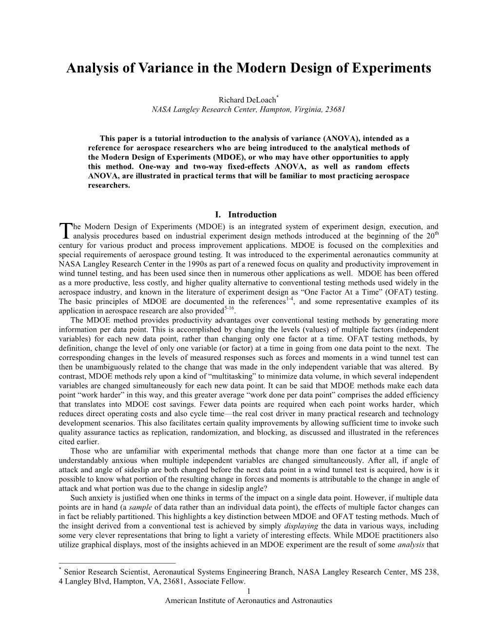 Analysis of Variance in the Modern Design of Experiments