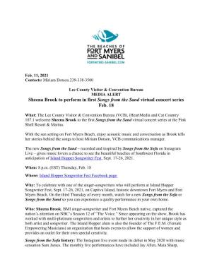 Sheena Brook to Perform in First Songs from the Sand Virtual Concert Series Feb. 18
