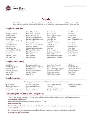 Music This Sheet Has Sample Occupations, Work Settings, Employers, and Career Development Activities Associated with This Major
