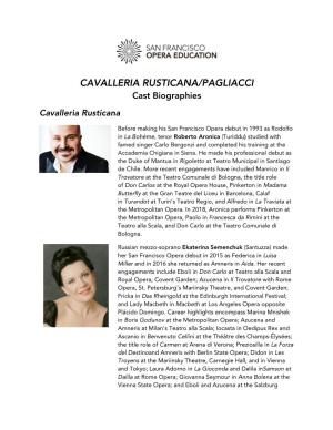 CAVALLERIA RUSTICANA/PAGLIACCI Cast Biographies Cavalleria Rusticana