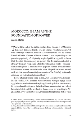 MOROCCO: ISLAM AS the FOUNDATION of POWER Haim Malka
