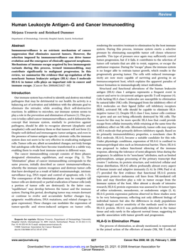 Human Leukocyte Antigen–G and Cancer Immunoediting Mirjana Urosevic and Reinhard Dummer