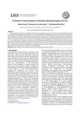 Evaluation of Land Subsidence in Kashmar-Bardaskan Plain, NE Iran