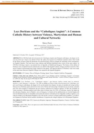 Catholiques Anglois”: a Common Catholic History Between Violence, Martyrdom and Human and Cultural Networks