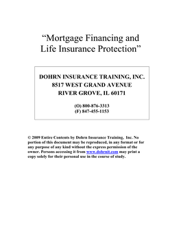 “Mortgage Financing and Life Insurance Protection”