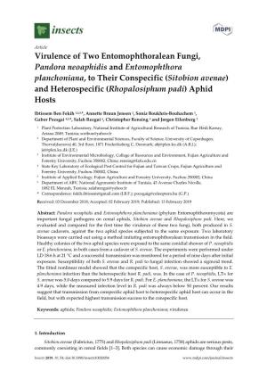 Virulence of Two Entomophthoralean Fungi, Pandora Neoaphidis
