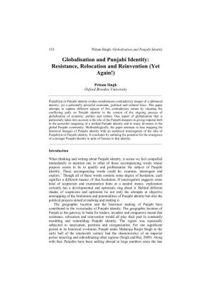 Globalisation and Punjabi Identity Globalisation and Punjabi Identity: Resistance, Relocation and Reinvention (Yet Again!)