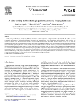 A Tribo-Testing Method for High Performance Cold Forging Lubricants