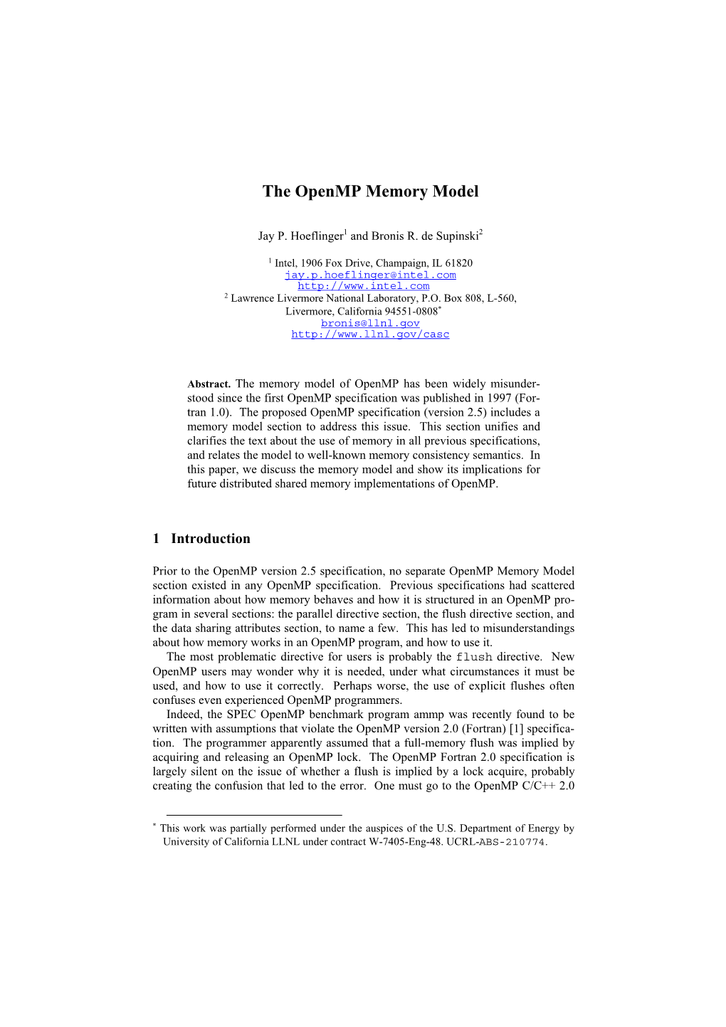 The Openmp Memory Model