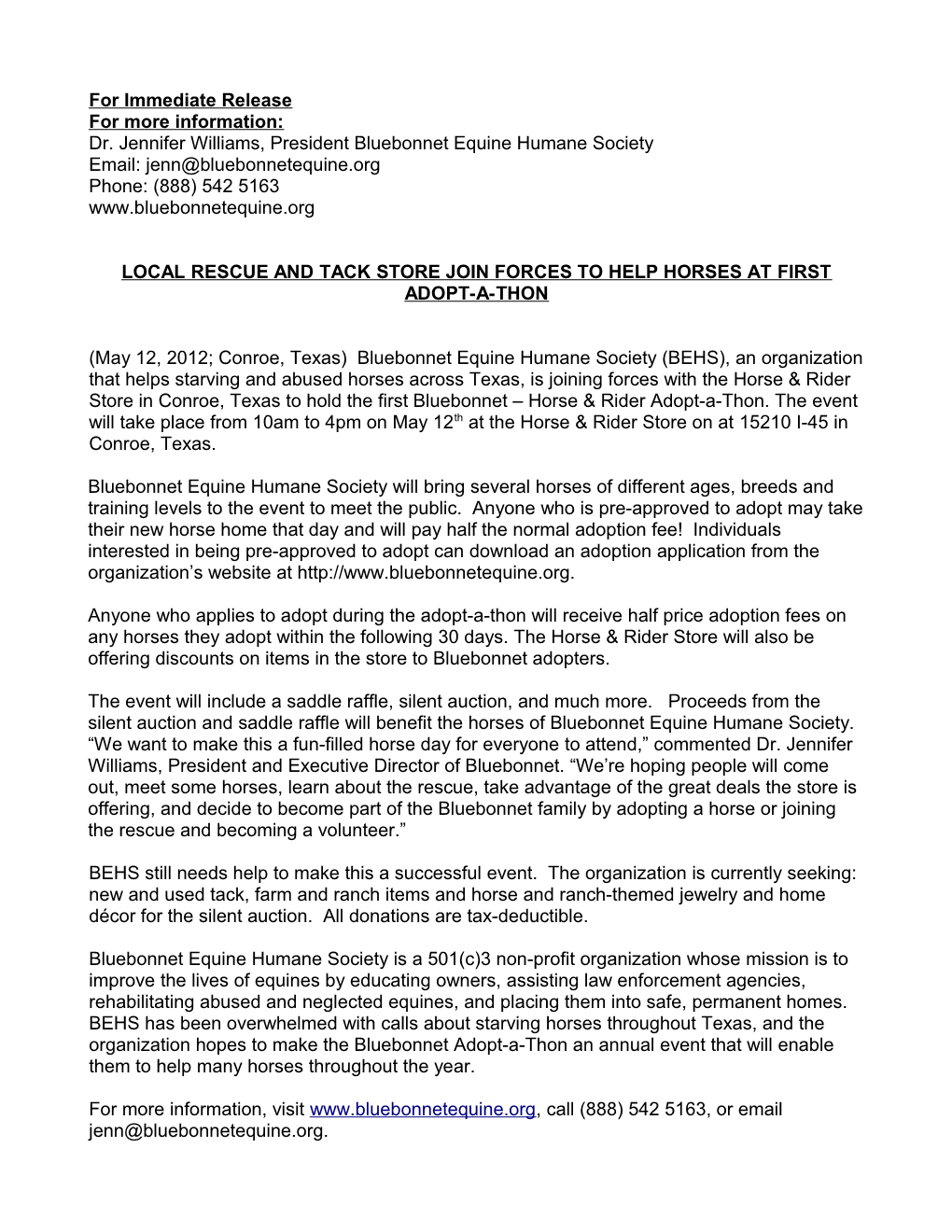 For Immediate Release s259