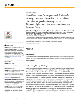 Identification of Leptospira and Bartonella Among Rodents Collected