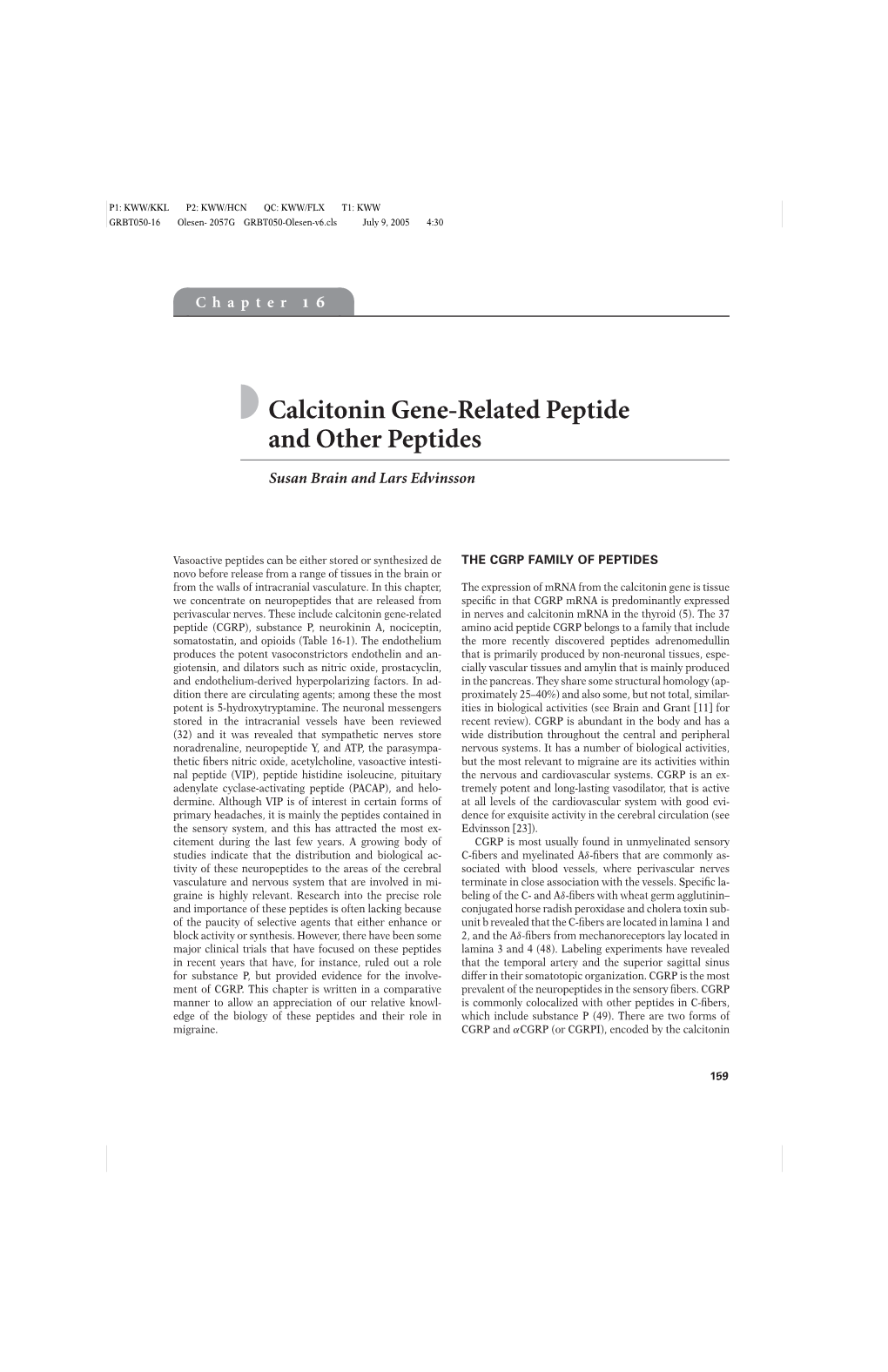 Calcitonin Gene-Related Peptide and Other Peptides