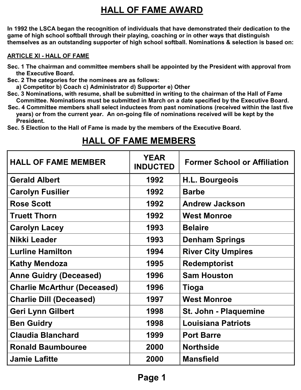 Hall of Fame Members