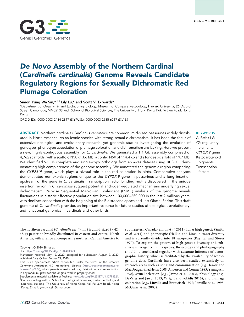 Genome Reveals Candidate Regulatory Regions for Sexually Dichromatic Red Plumage Coloration