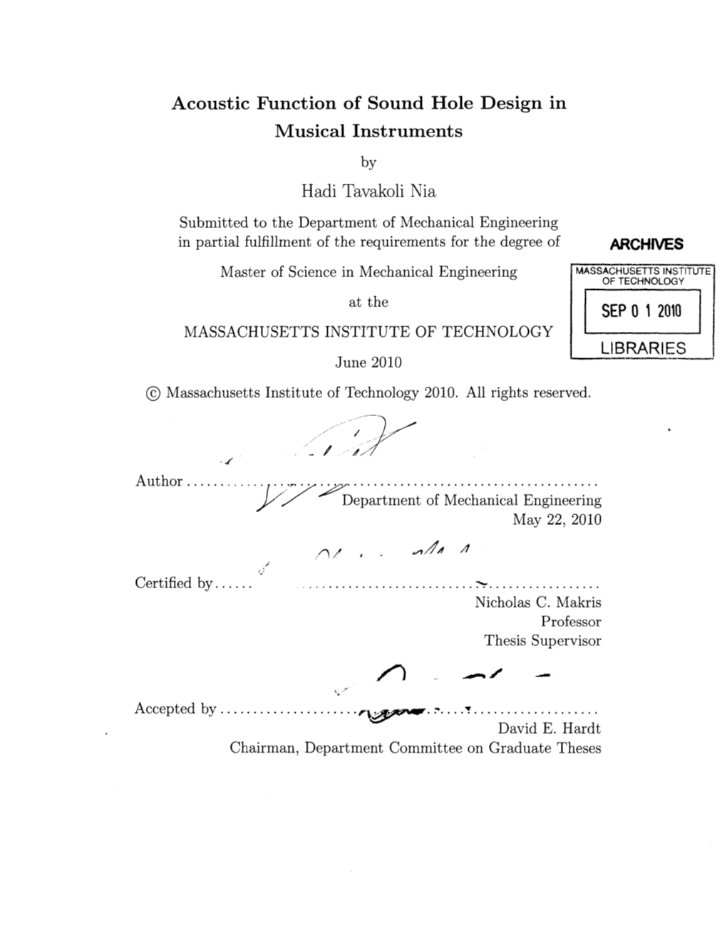 Acoustic Function of Sound Hole Design in Musical Instruments Hadi