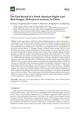 The First Record of a North American Poplar Leaf Rust Fungus, Melampsora Medusae, in China