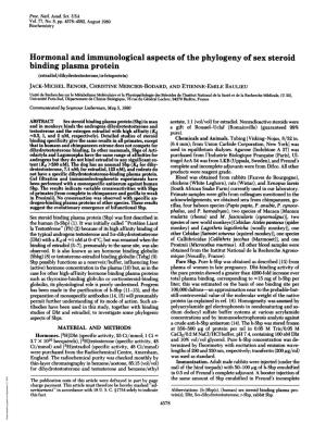 Hormonal and Immunological Aspects of the Phylogeny of Sex Steroid