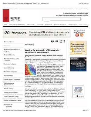 Mapping the Topography of Mercury with MESSENGER Laser Altimetry | SPIE Newsroom: SPIE 11/2/12 11:23 PM