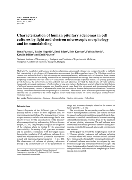 Characterization of Human Pituitary Adenomas in Cell Cultures by Light and Electron Microscopic Morphology and Immunolabeling