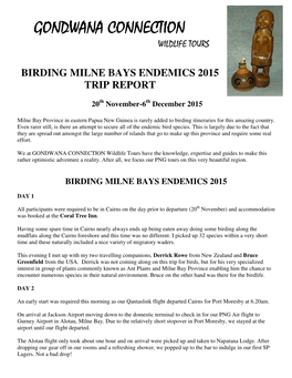 Birding Milne Bay's Endemics 2015