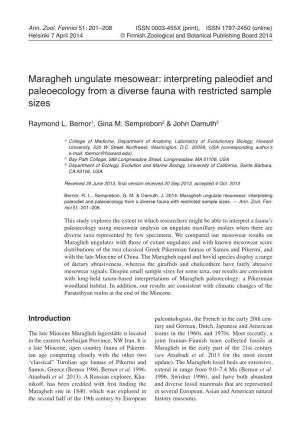 Maragheh Ungulate Mesowear: Interpreting Paleodiet and Paleoecology from a Diverse Fauna with Restricted Sample Sizes
