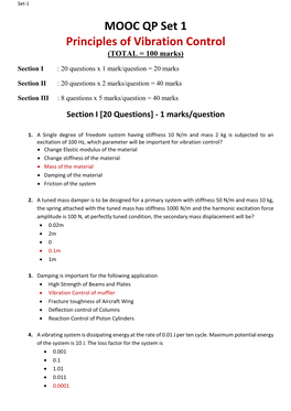 MOOC QP Set 1 Principles of Vibration Control (TOTAL = 100 Marks)