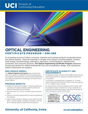 Optical Engineering Certificate Program • Online
