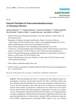 Enteral Nutrition in Pancreaticoduodenectomy: a Literature Review