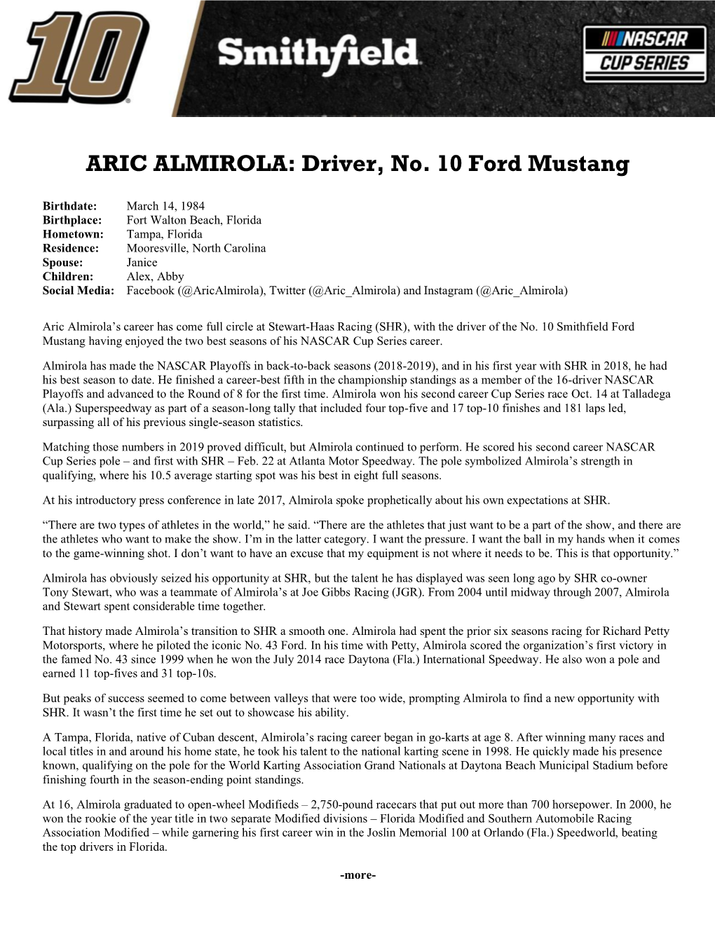 ARIC ALMIROLA: Driver, No