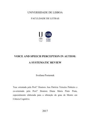 Voice and Speech Perception in Autism: a Systematic Review 2017