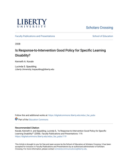 Is Response-To-Intervention Good Policy for Specific Learning Disability?