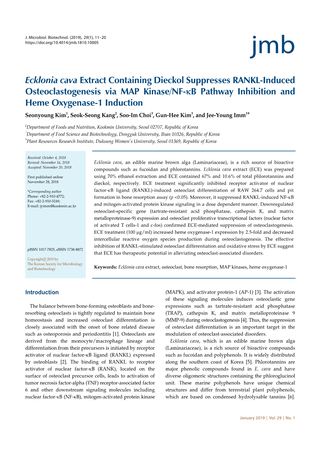 Ecklonia Cava Extract Containing Dieckol Suppresses RANKL