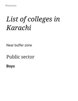 List of Colleges in Karachi