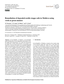 Remediation of Degraded Arable Steppe Soils in Moldova Using Vetch As Green Manure