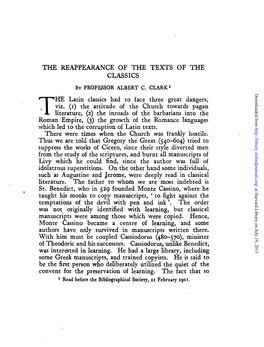 The Reappearance of the Texts of the Classics
