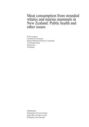 Meat Consumption from Stranded Whales and Marine Mammals in New Zealand: Public Health and Other Issues