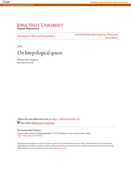 On Bitopological Spaces Marcus John Saegrove Iowa State University