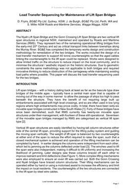 Load Transfer Sequencing for Maintenance of Lift Span Bridges