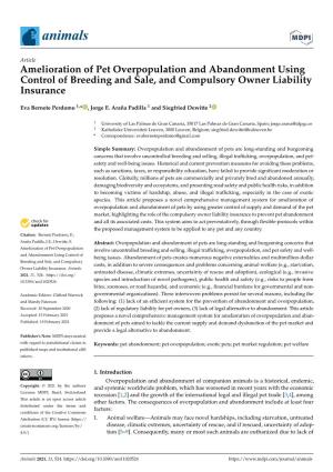 Amelioration of Pet Overpopulation and Abandonment Using Control of Breeding and Sale, and Compulsory Owner Liability Insurance