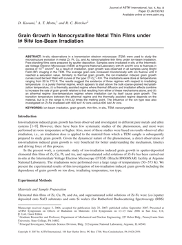 Grain Growth in Nanocrystalline Metal Thin Films Under in Situ Ion-Beam Irradiation
