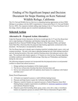 Finding of No Signicicant Impact and Decision Document for Opening Snipe Hunting Kern