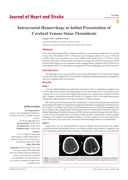 Intracranial Hemorrhage As Initial Presentation of Cerebral Venous Sinus Thrombosis