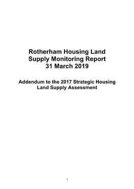 Rotherham Housing Land Supply Monitoring Report 31 March 2019