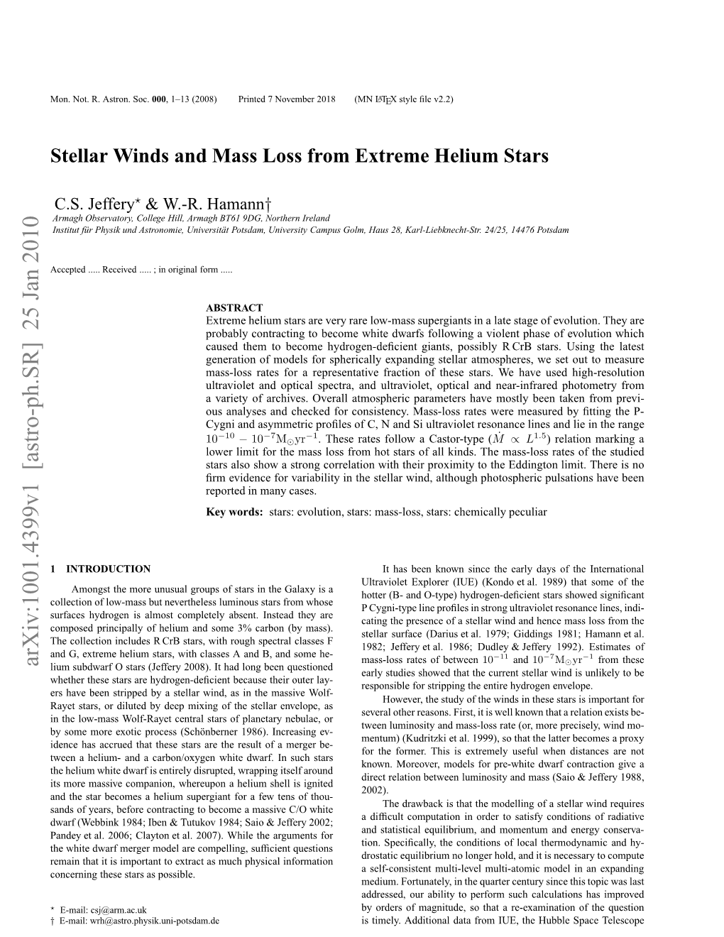 Stellar Winds and Mass Loss from Extreme Helium Stars 3